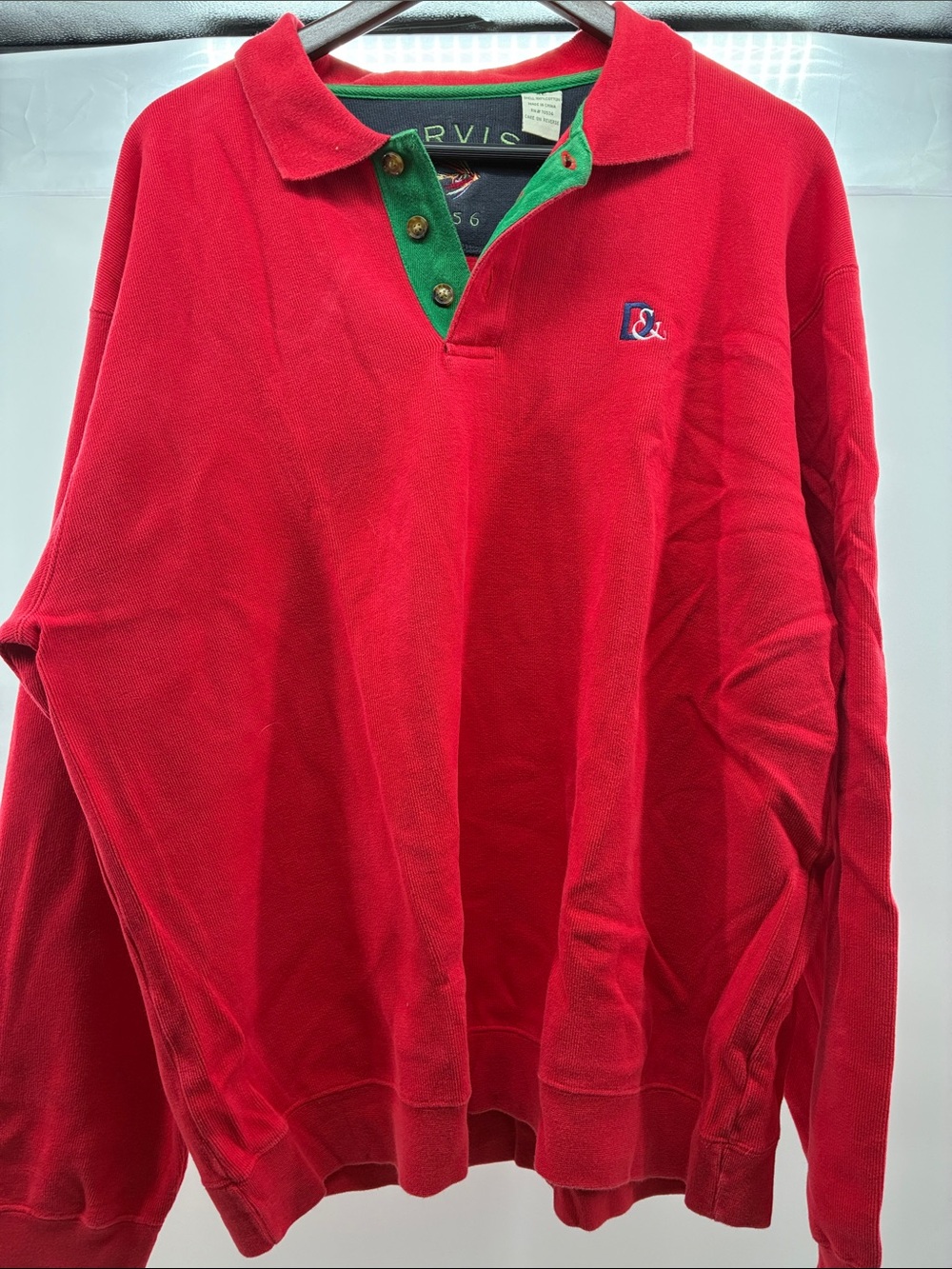 Orvis Red Long-Sleeve Polo with Green Inner Placket